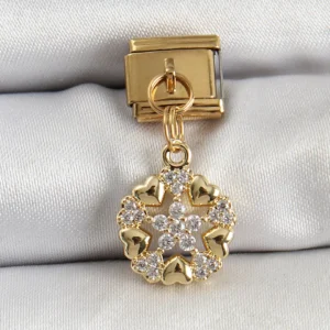 Utterly Good Nomination Charm Yıldız Kalp Detaylı Zirkon Taşlı Çelik Gold