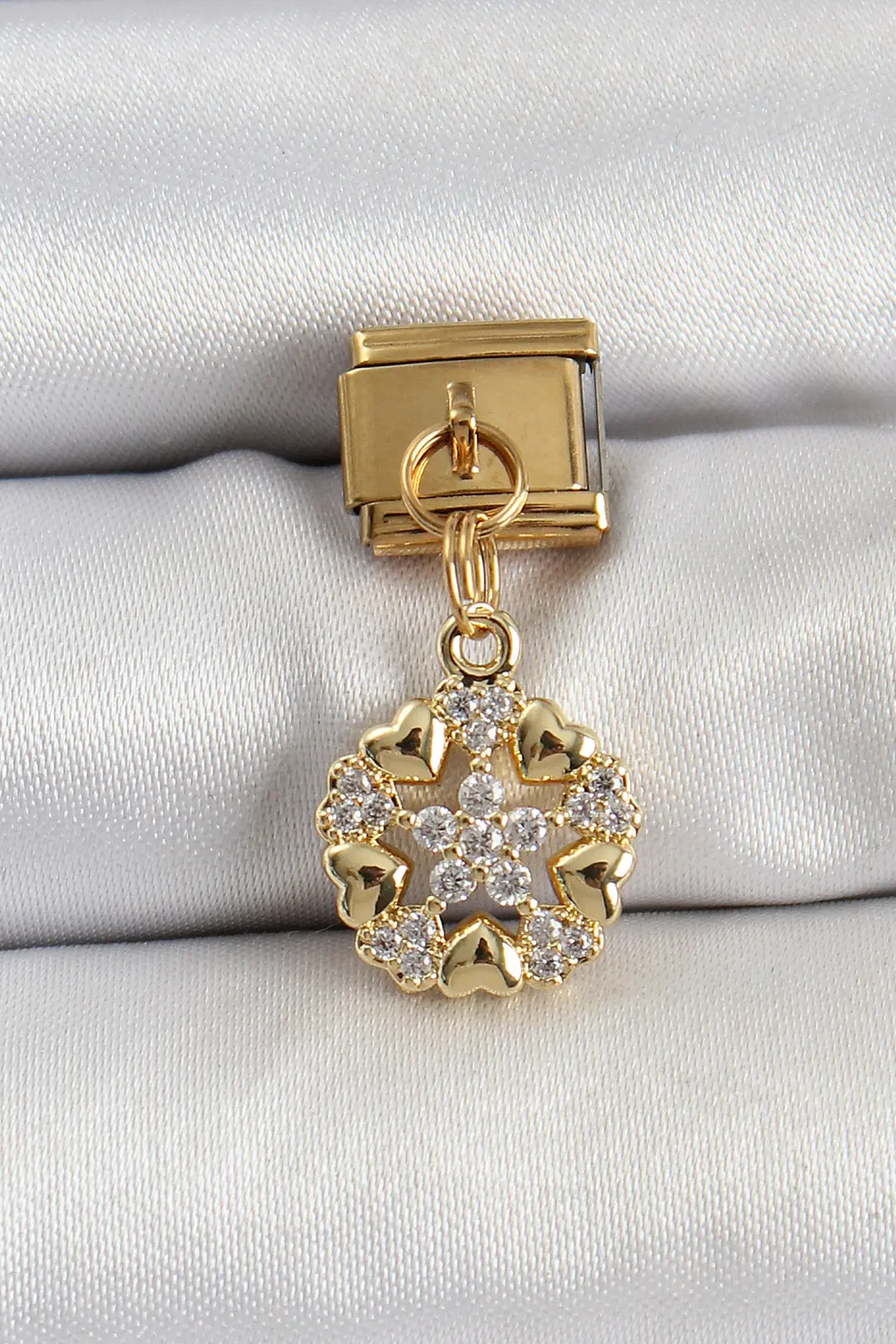 Utterly Good Nomination Charm Yıldız Kalp Detaylı Zirkon Taşlı Çelik Gold