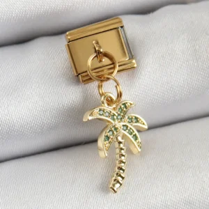 Utterly Good Palmiye Ağacı Charm Zirkon Taşlı 316L Çelik Gold Kaplama