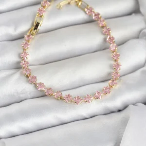 Utterly Good Pembe Kare Zirkon Taşlı Gold Su Yolu Kadın Bileklik