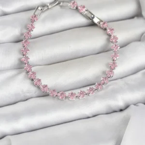 Utterly Good Pembe Kare Zirkon Taşlı Su Yolu Kadın Bileklik Gümüş Renk