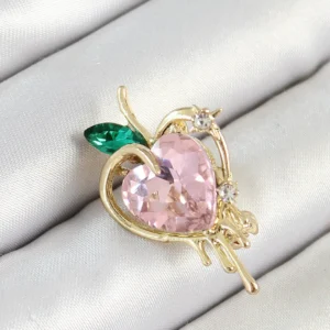 Utterly Good Pembe Yeşil Zirkon Taşlı 3D Eriyen Kalp Figürlü Gold Broş