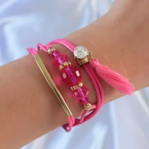 Utterly Good Pembe Zirkon Taşlı İpli Püskül Detaylı Çoklu Bileklik