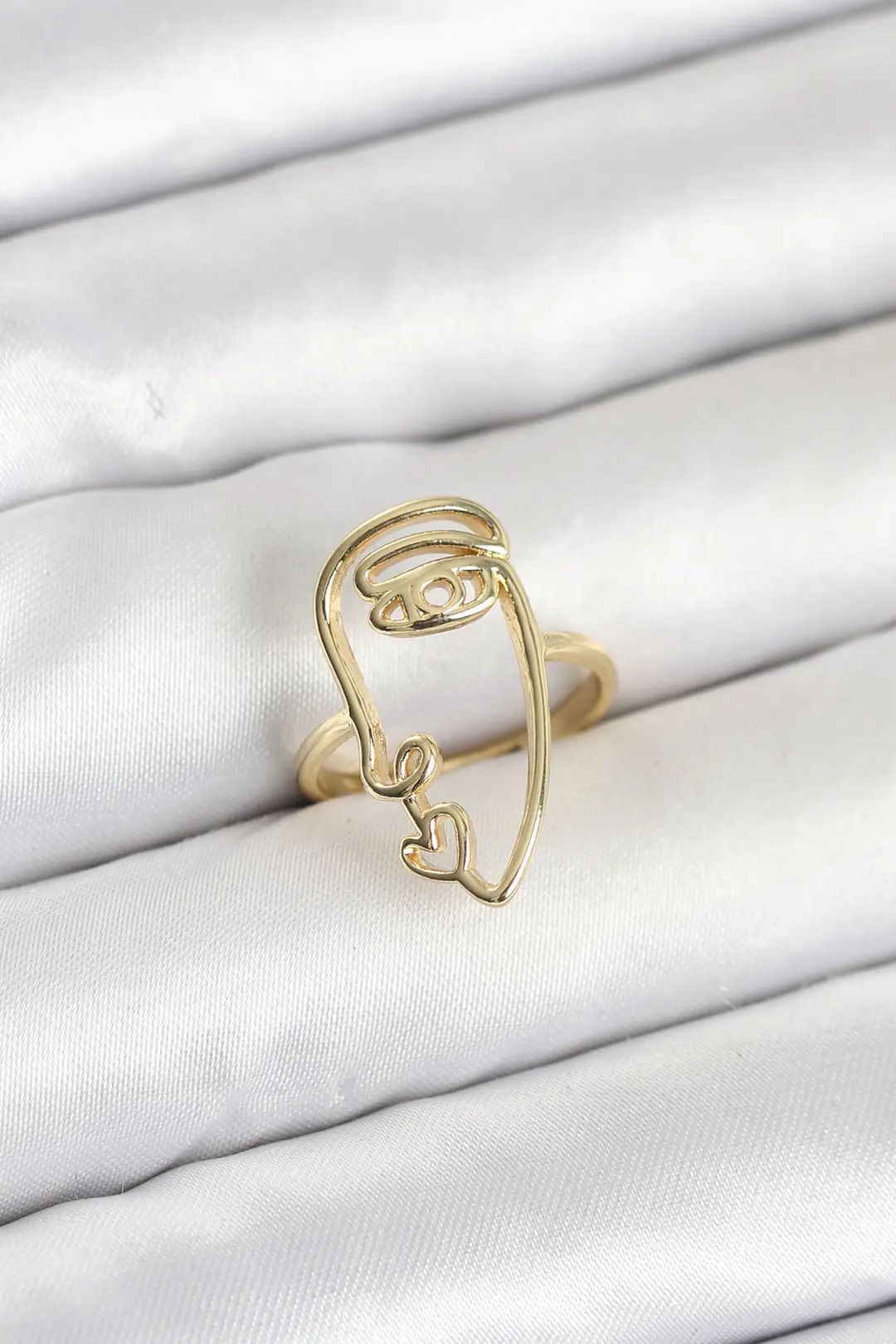 Utterly Good Pirinç Gold Kadın Yüzük Picasso Tarzı Tek Çizgi Yüz Model