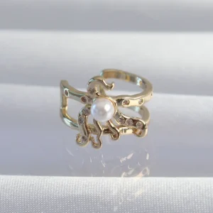 Utterly Good Pirinç Gold Renk İncili Ahtapot Earcuff Küpe