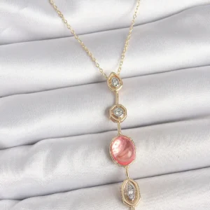 Utterly Good Pirinç Zincir Y Kolye Pembe Gold Zirkon Taşlı