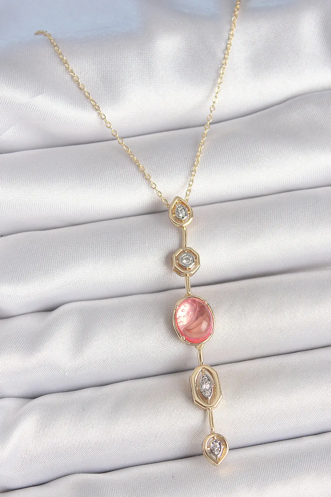 Utterly Good Pirinç Zincir Y Kolye Pembe Gold Zirkon Taşlı