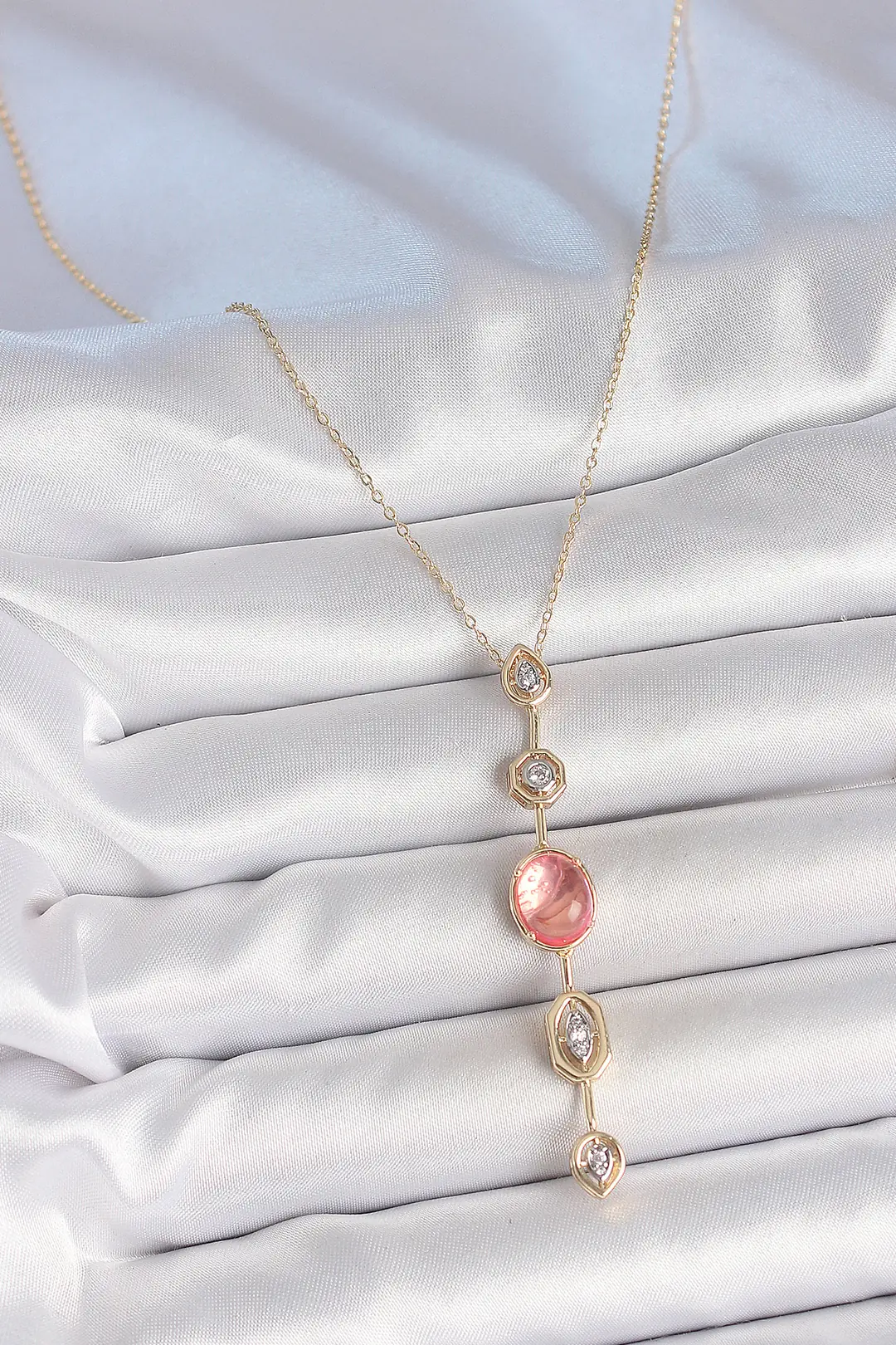 Utterly Good Pirinç Zincir Y Kolye Pembe Gold Zirkon Taşlı