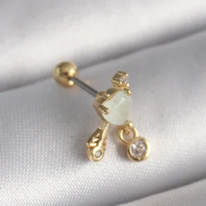 Utterly Good Tragus Piercing 316L Çelik Gold Kalp Sallantılı Zirkon Taşlı