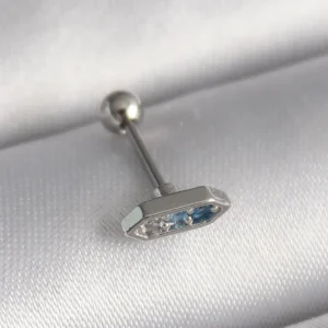 Utterly Good Tragus Piercing 316L Çelik Gümüş Renk Mavi Zirkon Taşlı