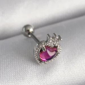 Utterly Good Tragus Piercing 316L Çelik Taç Model Pembe Mineli Kalp Zirkon Taşlı
