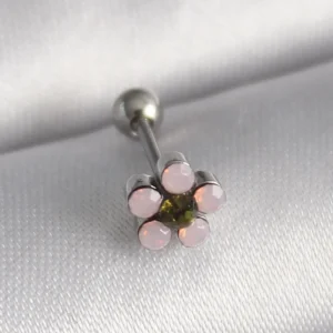 Utterly Good Tragus Piercing 316L Çelik Zirkon Taşlı Çiçek Model Gümüş Renk