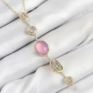 Utterly Good Y Model Kolye Pembe Gold Zirkon Taşlı Pirinç Zincir
