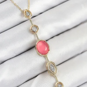 Utterly Good Y Model Pirinç Kolye Pembe Gold Zirkon Taşlı
