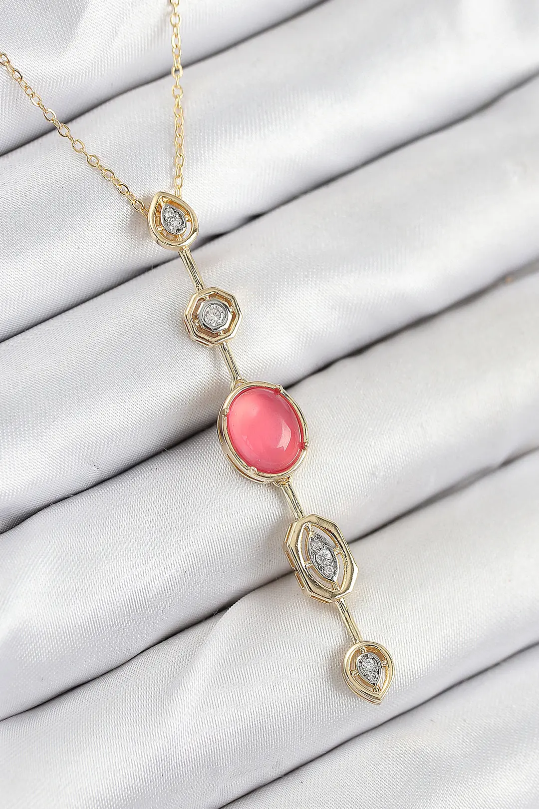 Utterly Good Y Model Pirinç Kolye Pembe Gold Zirkon Taşlı