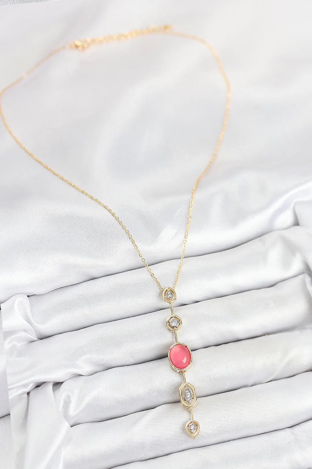 Utterly Good Y Model Pirinç Kolye Pembe Gold Zirkon Taşlı