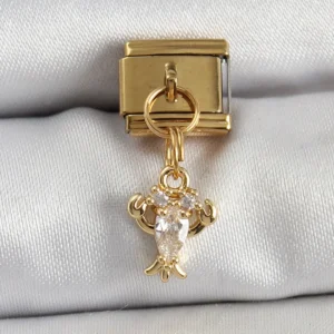 Utterly Good Yengeç Model Charm 316L Çelik Zirkon Taşlı Gold Renk