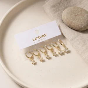 Utterly Good Yıldız Tasarım Zirkon Taşlı Gold Pirinç Set Küpe