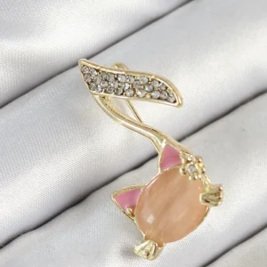 Utterly Good Zirkon Taşlı Kedi Nota Figürlü Gold Renk Kadın Broş