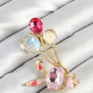 Utterly Good Zirkon Taşlı Pembe Tavşan Figürlü Gold Kadın Broş