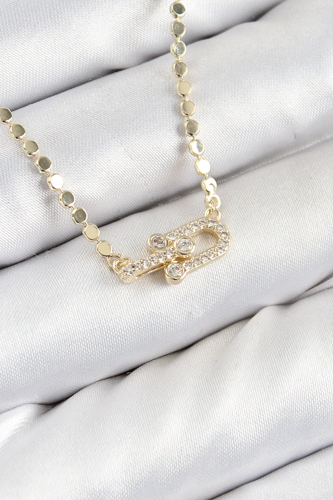 Utterly Good Zirkon Taşlı Tiffany Model Ezme Zincir Gold Kolye