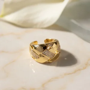 Utterly Good Zirkon Taşlı Örgü Model Ayarlanabilir Gold Yüzük