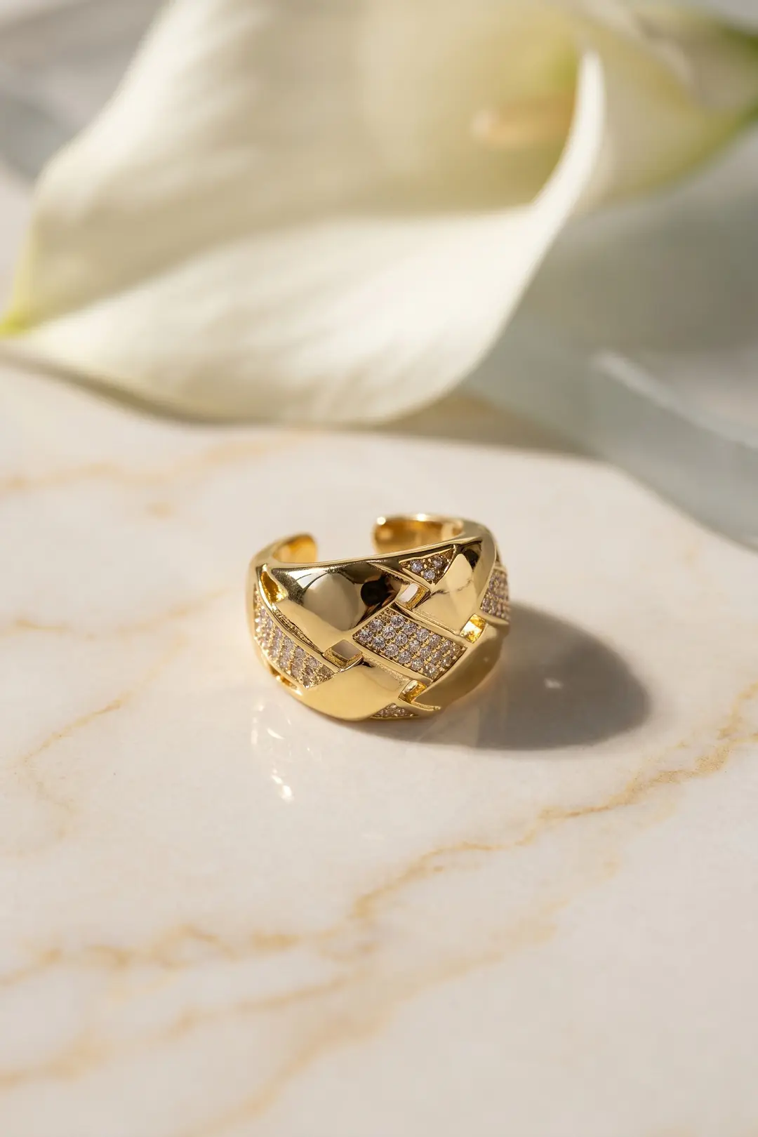 Utterly Good Zirkon Taşlı Örgü Model Ayarlanabilir Gold Yüzük