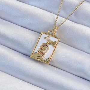 Utterly Good Çelik Kolye Gold Zincir Beyaz Mineli Tarot Figürlü