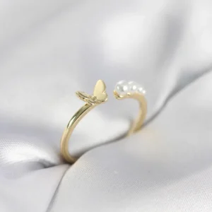 Utterly Good İncili Kelebek Model Gold Kaplama Kadın Yüzük