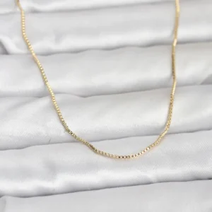 Utterly Good 14K Gold Renk İnce Kare Zincir Kadın Kolye 60 cm