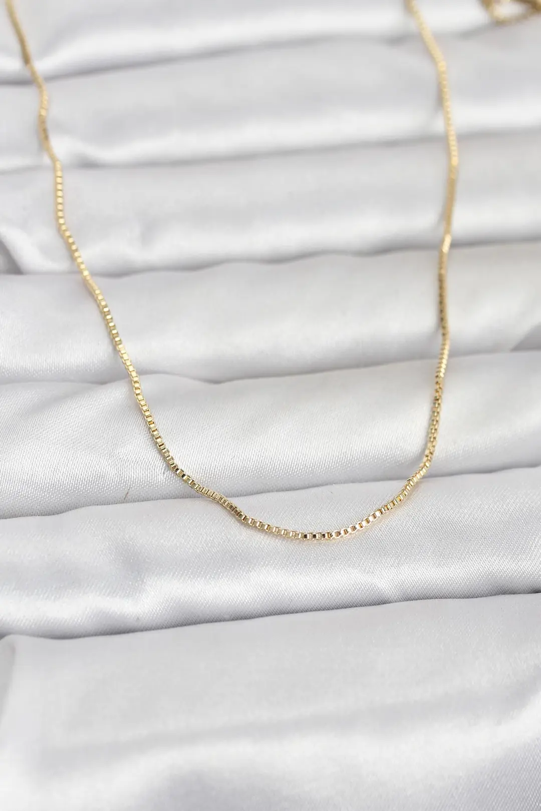 Utterly Good 14K Gold Renk İnce Kare Zincir Kadın Kolye 60 cm