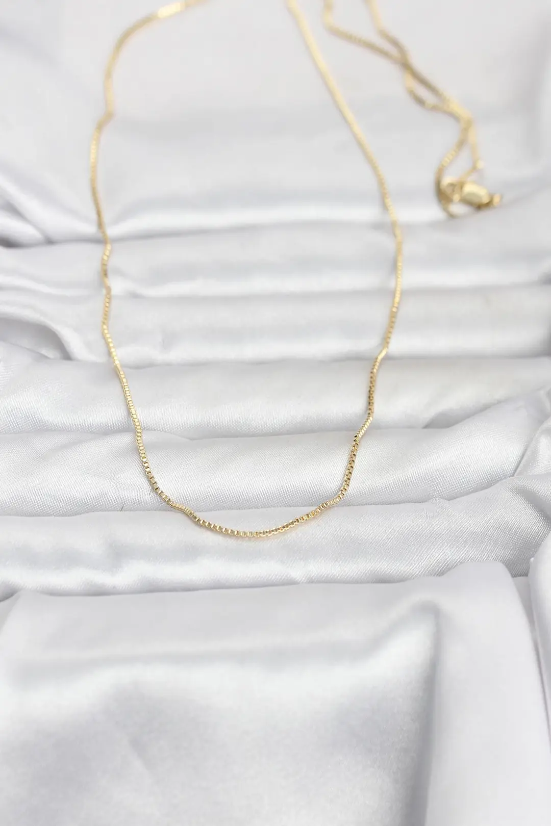 Utterly Good 14K Gold Renk İnce Kare Zincir Kadın Kolye 60 cm