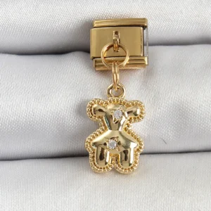 Utterly Good 316L Çelik Ayıcık Charm Zirkon Taşlı Gold Renk Nomination Uyumlu