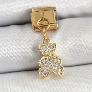 Utterly Good 316L Çelik Ayıcık Model Sallantılı Zirkon Taşlı Gold Charm