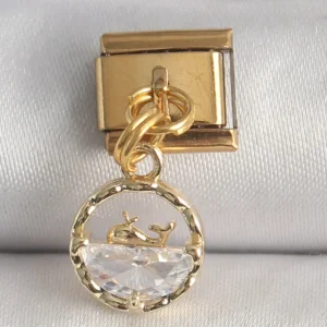 Utterly Good 316L Çelik Balina Model Sallantılı Zirkon Taşlı Charm Gold Renk