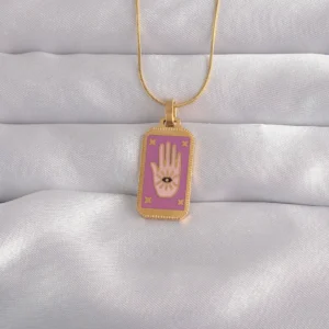 Utterly Good 316L Çelik El Figürü Tarot Kolye Gold Kaplama Mor Mineli
