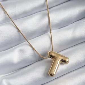 Utterly Good 316L Çelik Gold Kaplama Bubble T Harf Kadın Kolye