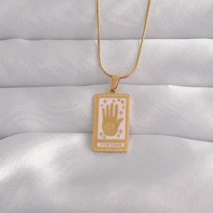Utterly Good 316L Çelik Gold Kaplama Pembe Mineli El Figürü Tarot Kolye