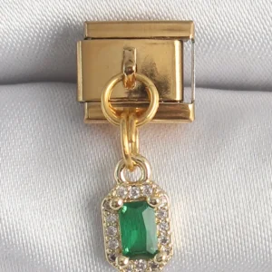 Utterly Good 316L Çelik Gold Kaplama Sallantı Kare Yeşil Zirkon Charm