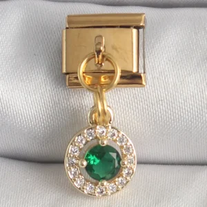 Utterly Good 316L Çelik Gold Kaplama Yeşil Zirkon Taşlı Sallantılı Nomination Charm
