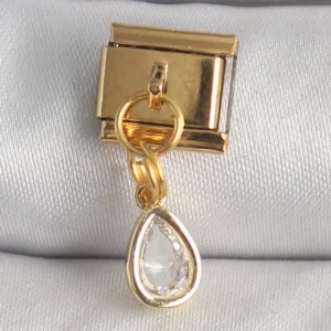 Utterly Good 316L Çelik Gold Kaplama Zirkon Taşlı Damla Sallantılı Charm