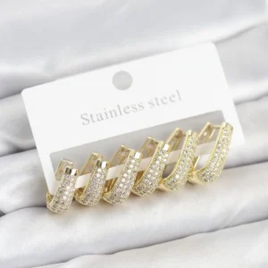 Utterly Good 316L Çelik Gold Kaplama Zirkon Taşlı Damla ve Halka Küpe Seti