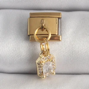 Utterly Good 316L Çelik Gold Kaplama Zirkon Taşlı Kare Sallantılı Charm