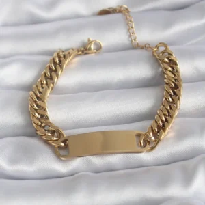 Utterly Good 316L Çelik Gold Kaplama İsim Yazılabilir Plaka Kadın Bileklik
