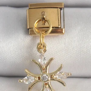 Utterly Good 316L Çelik Gold Kar Tanesi Zirkon Taşlı Sallantılı Nomination Charm