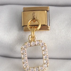 Utterly Good 316L Çelik Gold Kare Zirkon Taşlı Sallantılı Nomination Charm