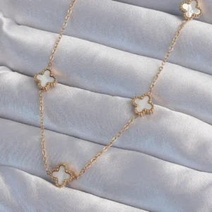 Utterly Good 316L Çelik Gold Kolye Beyaz Sedefli Yonca Model Minimal Tasarım
