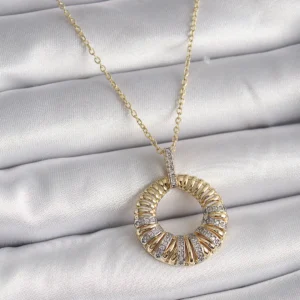 Utterly Good 316L Çelik Gold Kolye Zirkon Taşlı Daire Model