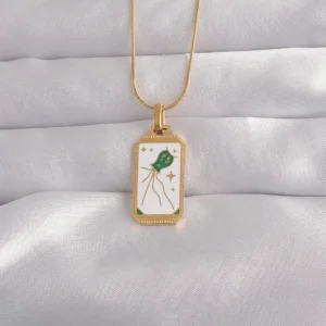 Utterly Good 316L Çelik Gold Renk Beyaz Mineli Tarot Kolye