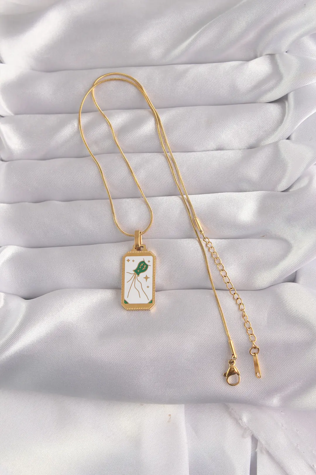 Utterly Good 316L Çelik Gold Renk Beyaz Mineli Tarot Kolye